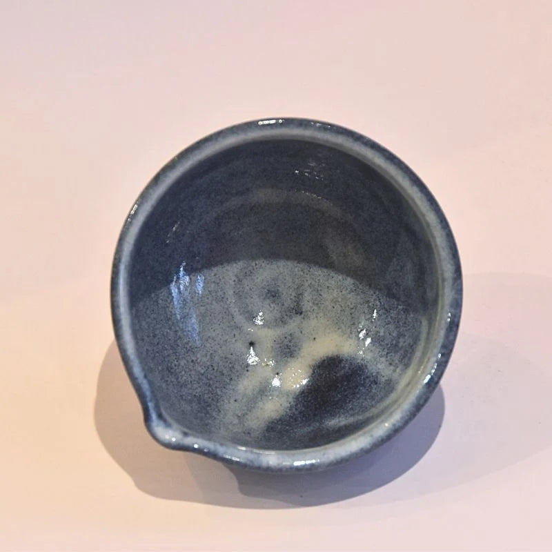 Handcrafted Tamba Ware Katakuchi Matcha Bowl in Denim Blue and White by Okuma Kiln