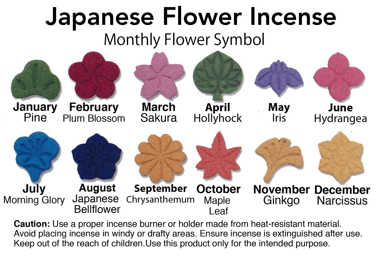12 Months Floral Incense Set, with incense holder
