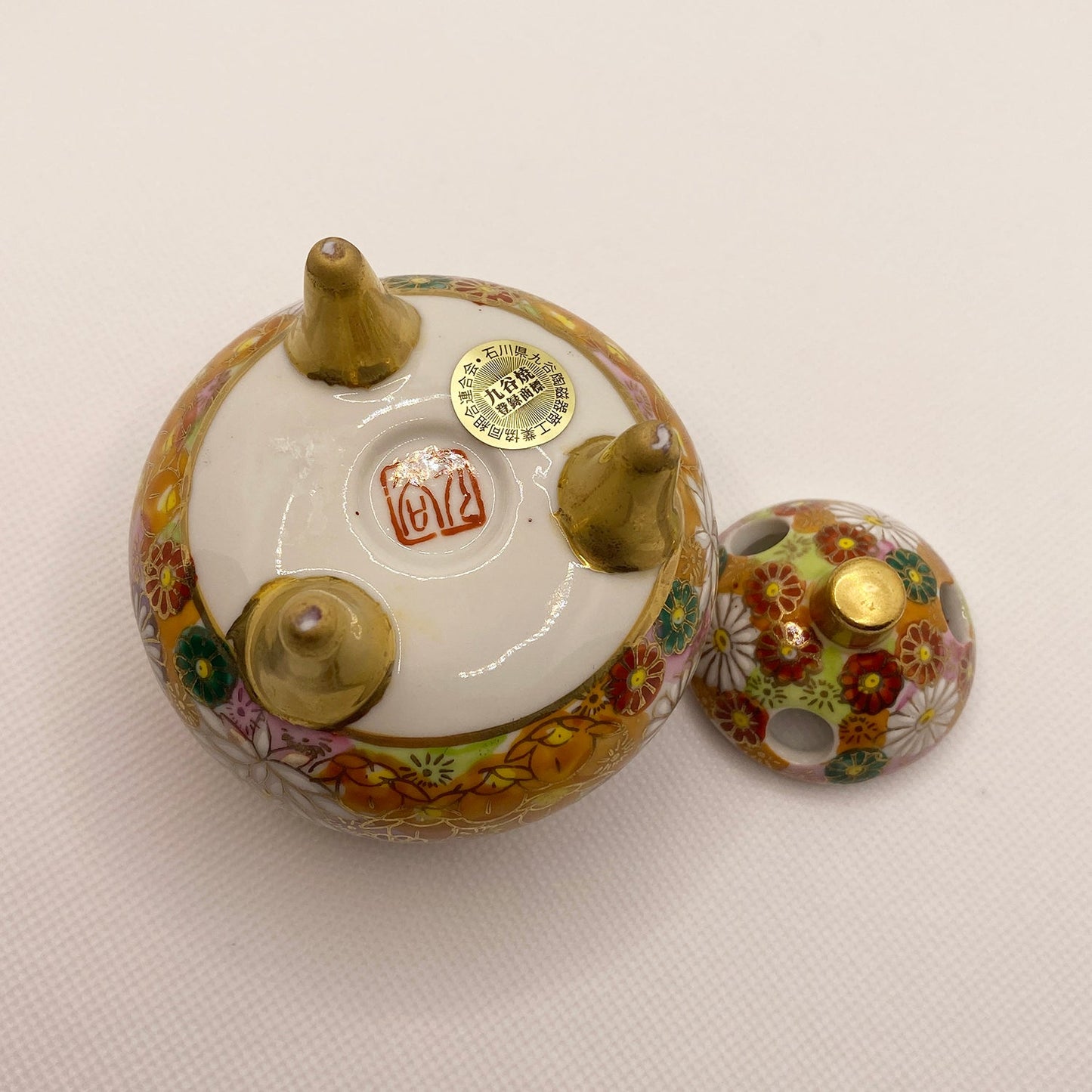 Gold Flower Kutani Incense Pot