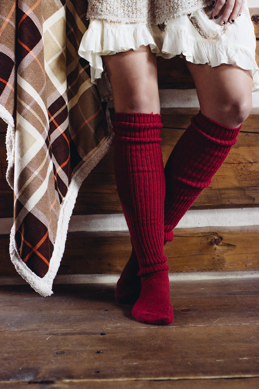 Red Scrunchy Over The Knee Lounge Wool Blend Socks