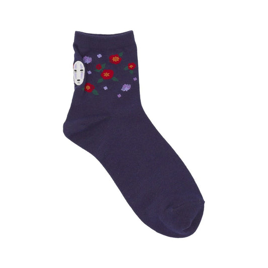 No Face Embroidered Purple Socks